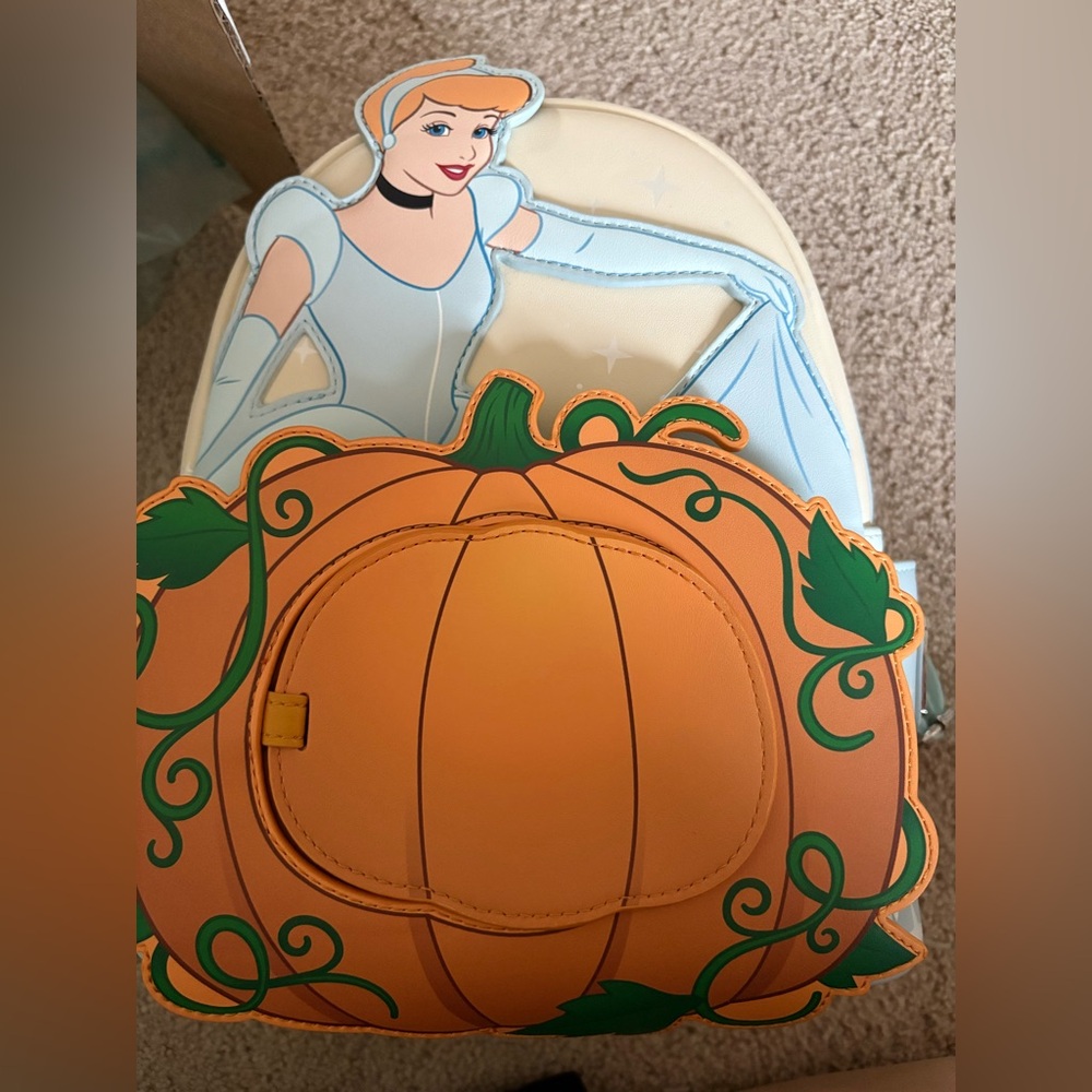 Loungefly Cinderella Pumpkin Backpack - Orange, Blue, Cream